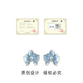 Light Blue Enamel Orchid Stud Earrings Pearl Centers Pair view 3
