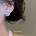 Silver Pave Heart Necklace And Stud Earrings Blue Border Set view 3