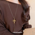 Crystal Cross and Star Pendant Necklaces in Two Metals view 3