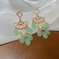 Pastel Leaf Disc Fan Dangle Stud Earrings Jewelry Pair view 7