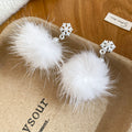 White Faux Pearl Snowflake Pom Pom Drop Stud Earrings view 6