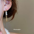 Gold Pearl Stud and Hoop Earring Four Piece Set with Polished Metal Details view 3