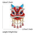 Red Lion Dance Head Brooch With Pink Crystal Fringe view 5