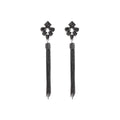 Black Faceted Cluster Extra Long Chain Tassel Earrings view 5