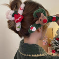 Green Plush Yarn Reindeer Christmas Claw Hair Clip view 3
