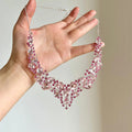 Pink Crystal Floral Cluster V Shaped Statement Necklace view 1