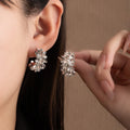 Gold and Silver Flower Cluster Open C Hoop Earrings view 2
