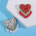 Heart Pearl Rhinestone Brooch Teardrop Tassel Red White Styles view 3