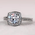 Cushion White Stone Ring with Octagonal Halo and Pavé Band view 4