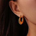 Thick U Shape Hoop Earrings Stainless Steel Gold Steel Tone view 3