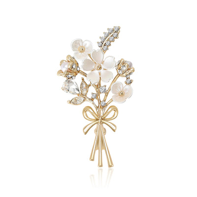 Front view of tied bouquet of crystal flowers and leaves