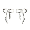 Silver Textured Ribbon Bow Stud Earrings Long Tail Pair view 5