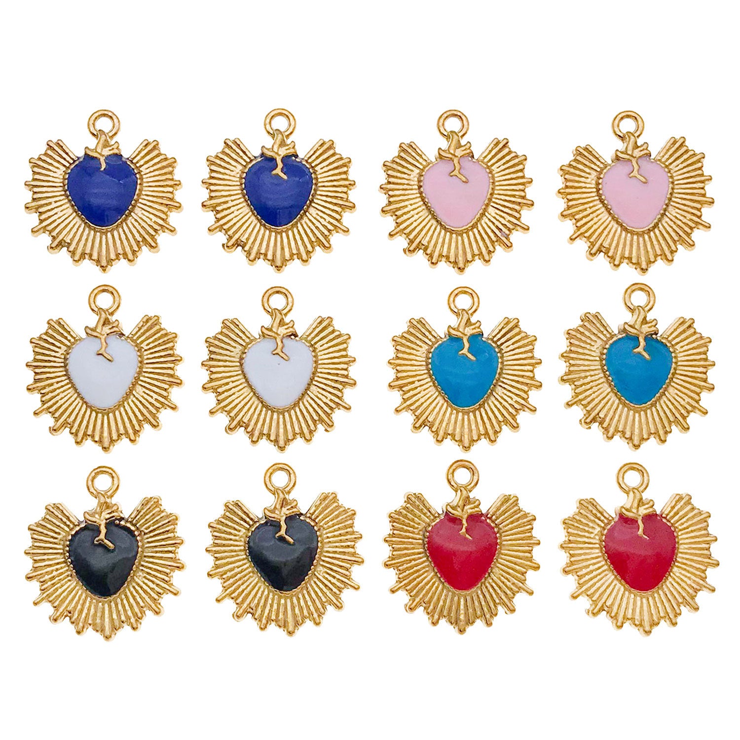 Gold Plated Stainless Steel Enamel Radiant Heart Double Sided Charm Pendant for DIY Necklaces Jewelry