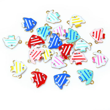 Colorful Striped Fish Enamel Charms with Gold Tone Loops