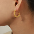 Gold Beaded C-Hoop Earrings Twisted Faceted Ball Chain view 3
