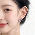 Silver Crystal Lace Bow Light Blue Cube Drop Stud Earrings view 2