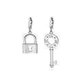 Silver Tone Mismatched Key and Padlock Dangle Earrings view 5