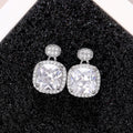 Silver Tone Cushion Crystal Halo Drop Stud Earrings view 6