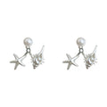 Silver-Tone Pearl Front Starfish Conch Shell Ear Jacket Studs view 5