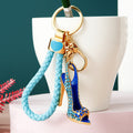 Jeweled Peep-Toe High Heel Keychains with Braided and Bare Wrist Loops view 4