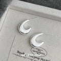 Silver Thick Teardrop Crescent Stud Earrings Matching Pair Style view 4