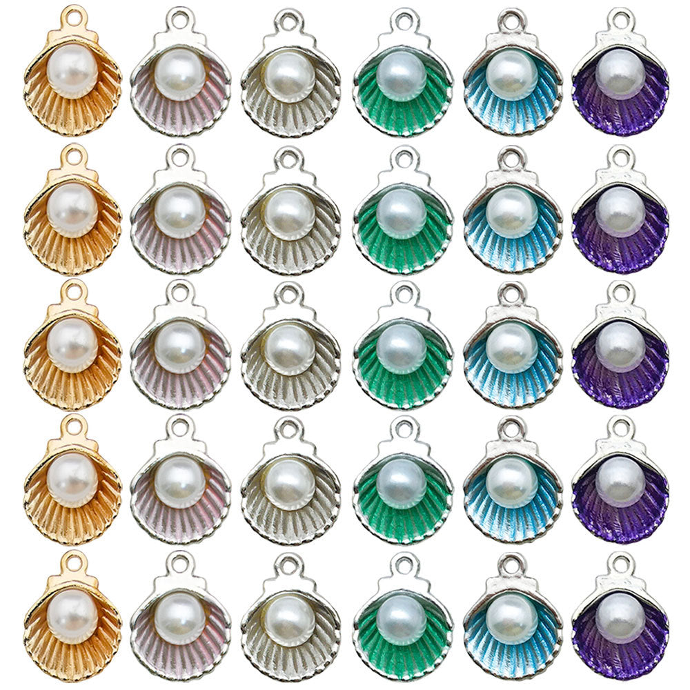 Pearl Accent Zinc Alloy Shell Charm Pendant for DIY Ocean Bracelet Necklace Jewelry