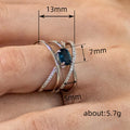 White Gold Multi Band Cross Oval Blue Stone Ring Alloy view 4