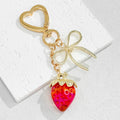 Glitter Resin Strawberry Pendant Bag Charm Keychain With Flower view 3