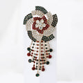 Gold Tone Multicolor Rhinestone Flower Tassel Brooch view 2