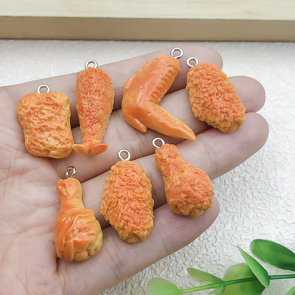 Resin Fried Chicken Wing Drumstick Charm Pendant for DIY Keychain Bag Jewelry Accessories