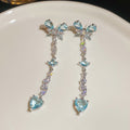 Silver Blue Crystal Butterfly Drop Earrings Statement Jewelry view 6