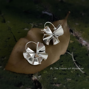 Silver Ruffled Petal Drop Earrings Polished Metal Hooks