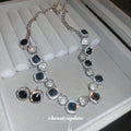 Black Cushion Crystal Link Necklace And Earrings In Silver Tone view 1