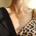 Double Layer Bar Disc Quote Necklace Gold Steel Tone Metal view 1