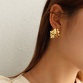 Wrinkled Irregular Textured Metal Stud Earrings Gold Steel Pair view 3