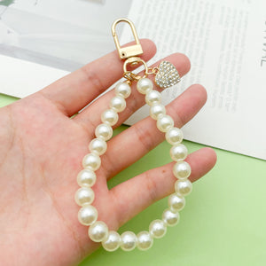 Pearl Look Wristlet Keychains with Decorative Charms