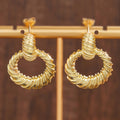 Gold Or Silver Twisted Rope Round Circle Drop Stud Earrings view 6