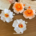 White And Orange Fabric Flower Statement Stud Earrings view 4