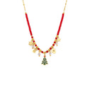 Enamel Christmas Tree Garnet Bead Charm Necklace Gold view 5