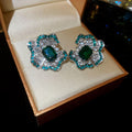 Blue Green Crystal Floral Stud Earrings Fashion Jewelry view 7