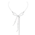 Pearl Bow Lariat Necklace With Long Silver Tone Chain Tassels view 5
