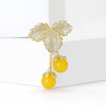 Yellow Double Cherry Brooch With Crystal Covered Gold Leaves view 2