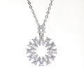 Silver Tone Open Floral Wreath Pendant Necklace With Polished Clear Stone Detail view 1