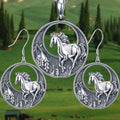 Silver Horse Forest Crescent Pendant Necklace Drop Earrings view 2