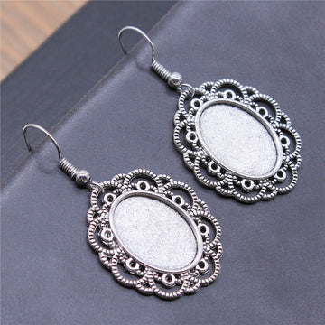 Filigree Oval Bezel Drop Earrings in Two Antique Finishes