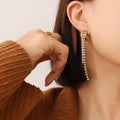 Double Row Zircon Tassel Drop Earrings Gold Or Steel view 6