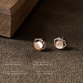 Rose Gold Tone Scalloped Frame Pink Pearlescent Stud Earrings view 4
