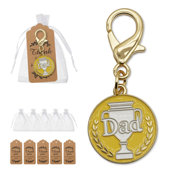 Yellow Dad Trophy Round Enamel Keychain Gold Clasp