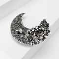 Black Gunmetal Rhinestone Crescent Moon Brooch Pin view 2