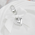 Ribbon Bow Keychain with Glossy Silver-Tone Puffed Heart Charm view 4